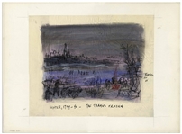Bernard Krigstein Signed Illustration, Entitled "Winter, 1739-40 - The Thames Frozen" From 1959 for a Handel LP -- Large Illustration Measures 16.75" x 13.75"